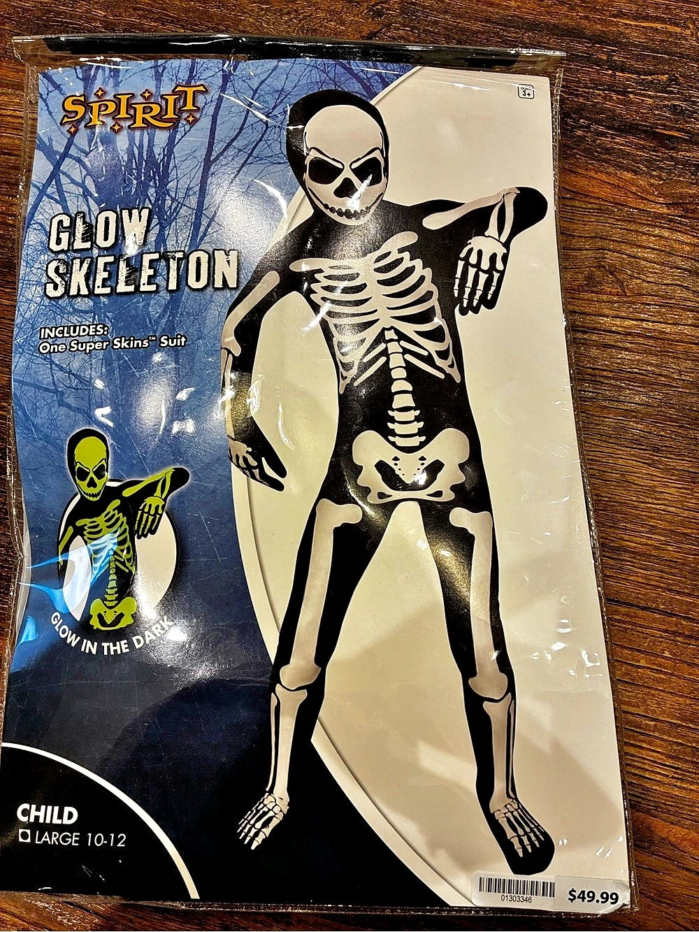 Spirit Halloween Glow Skeleton Super Skins Suit Black & White Boys Large 10-12